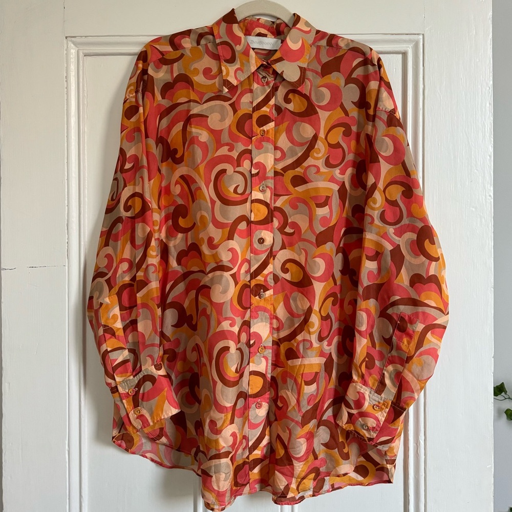 Zimmermann Women's Swirl Button Down Shirt - Red and Orange